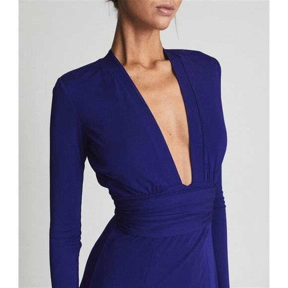 New w/Tags REISS Bailey-Jersey Cobalt Blue Plunge Neck Maxi Dress US 6 RT $475 - Picture 3 of 14